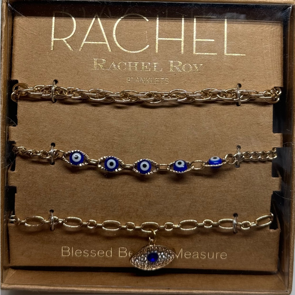 Rachel Roy Box Set Of 3 Gold Tone 9in Anklets Evil Eye 20$